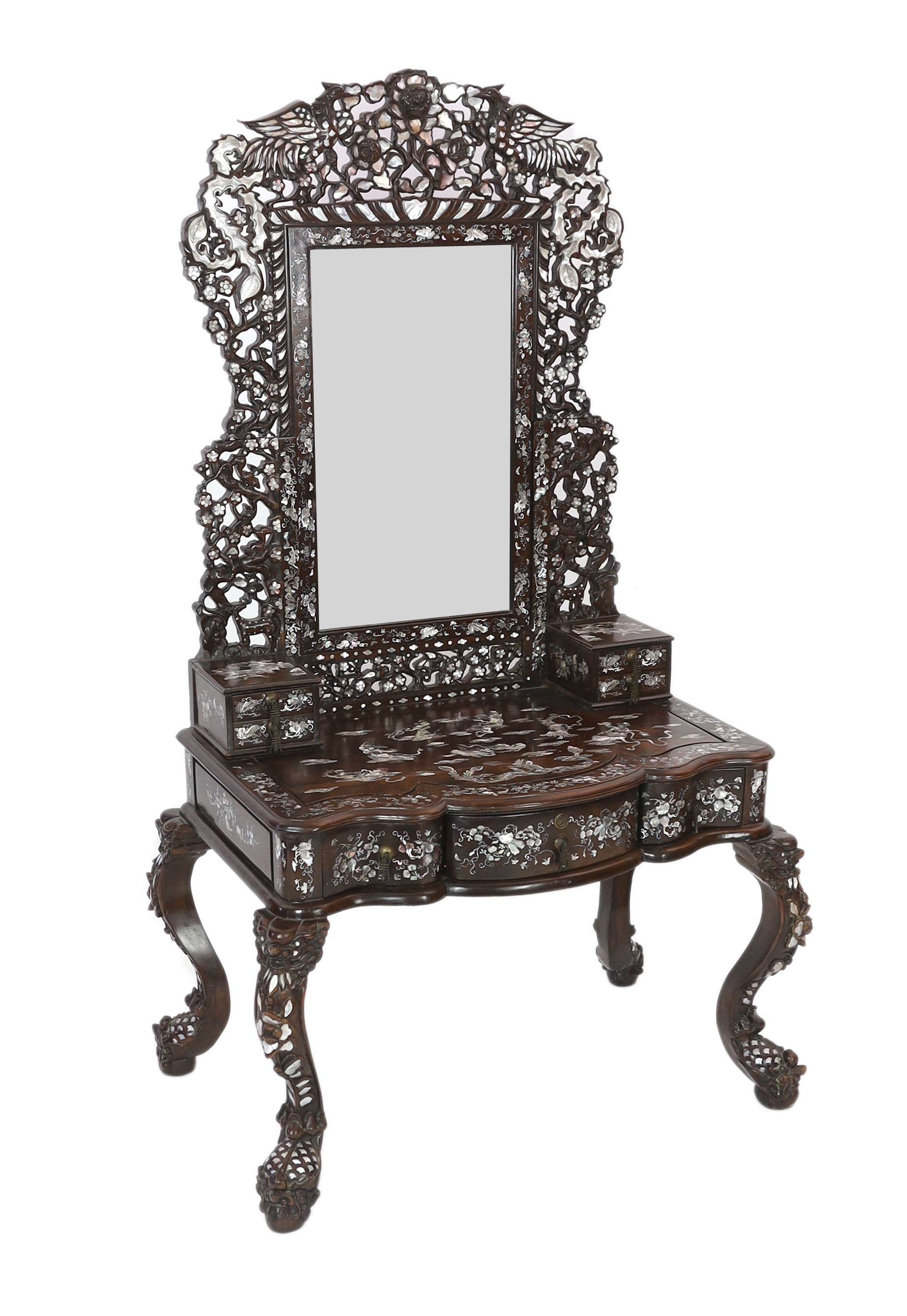 An impressive Chinese hongmu and mother of pearl inlaid dressing table, mid 20th century